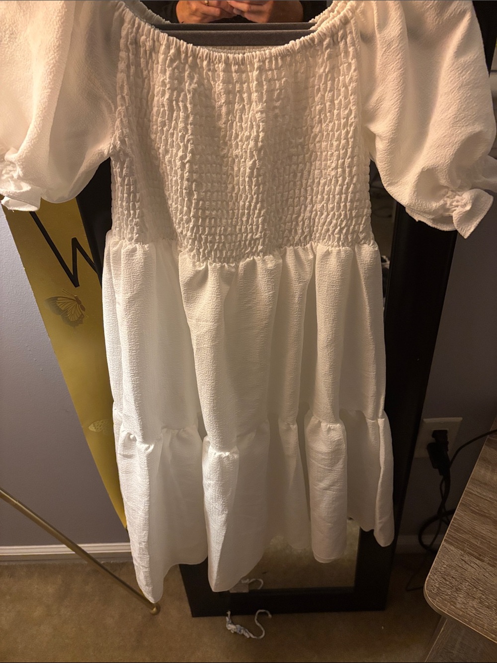 Women’s White Smocked Tiered Cotton Dress.